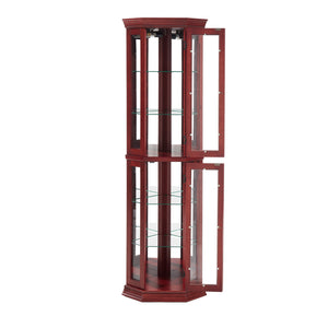 English Elm Lighted Corner Curio Cabinet - Elegant Glass Display With Adjustable Shelves & Ambient Lighting In Cherry W1758P300138