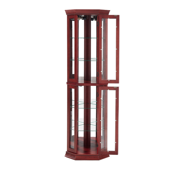 English Elm Lighted Corner Curio Cabinet - Elegant Glass Display With Adjustable Shelves & Ambient Lighting In Cherry W1758P300138