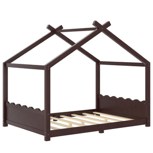English Elm Twin House Frame Floor Bed Solid Pine Kids Room Montessori Low Profile Play Nook Espresso W1580P387842