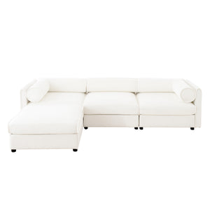 English Elm Elegant White Chenille Sectional Sofa With Storage, Ergonomic Design & Modular Style For Modern Living W714S01038