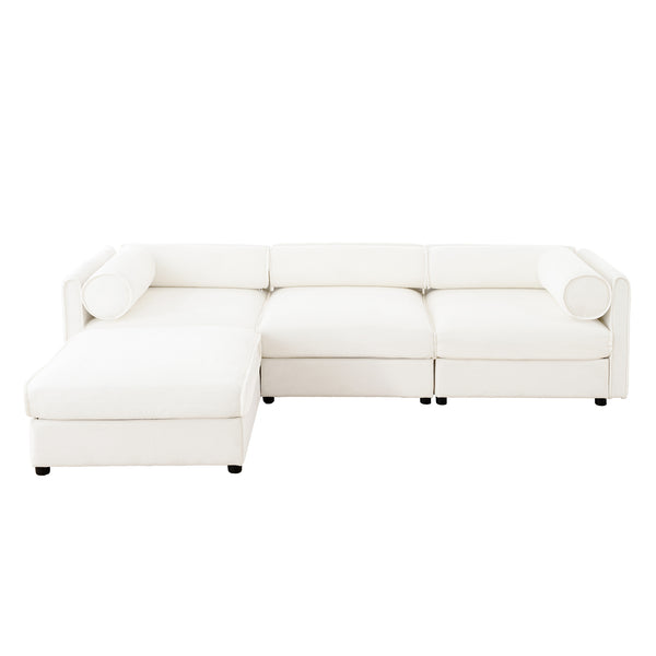English Elm Elegant White Chenille Sectional Sofa With Storage, Ergonomic Design & Modular Style For Modern Living W714S01038