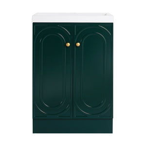 English Elm 24" Freestanding Bathroom Vanity with Resin Integrated Sink, Soft-Close Doors, Adjustable Shelf, Durable Plywood Finish Dark Green W999S00270
