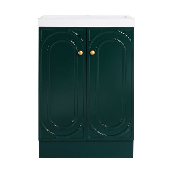 English Elm 24" Freestanding Bathroom Vanity with Resin Integrated Sink, Soft-Close Doors, Adjustable Shelf, Durable Plywood Finish Dark Green W999S00270