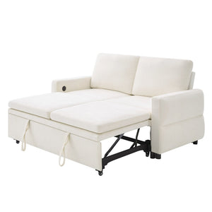 English Elm Convertible Chenille Sleeper Loveseat with Usb Ports and Reclining Backrest for Small Spaces Beige N719P390439A