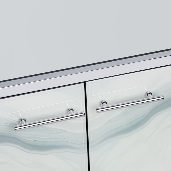 Crestview Collection 4-door Media Credenza: Modern Elegance With Stylish Storage, Wave Pattern Doors & Chrome Accents White  Cvfzr6170