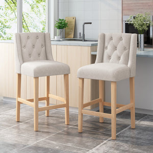 English Elm Vienna Wingback Counter Stools Set of 2 Tufted Fabric Nailhead Kitchen Bar Seating 64854.00LGRY