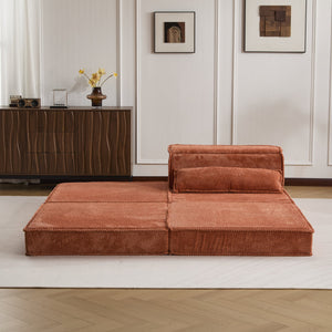 English Elm Compression Modular Floor Sofa Bed – Versatile, Cozy, No Assembly Required With Pillow & Ottoman, Orange W3723S00042