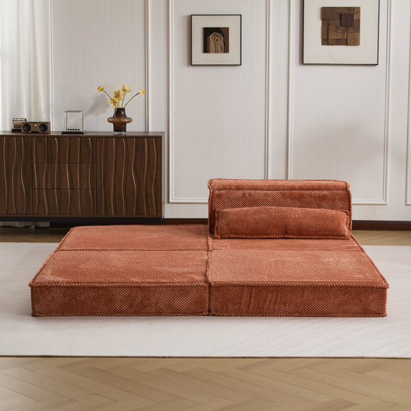 English Elm Compression Modular Floor Sofa Bed – Versatile, Cozy, No Assembly Required With Pillow & Ottoman, Orange W3723S00042