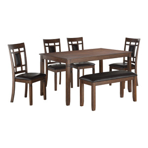 English Elm Classic Salton Cherry 6pc Dining Set with Bench and 4 Faux Leather Chairs — Arts & Crafts Style Dining Room Furniture, Simple Assembly B011P194596