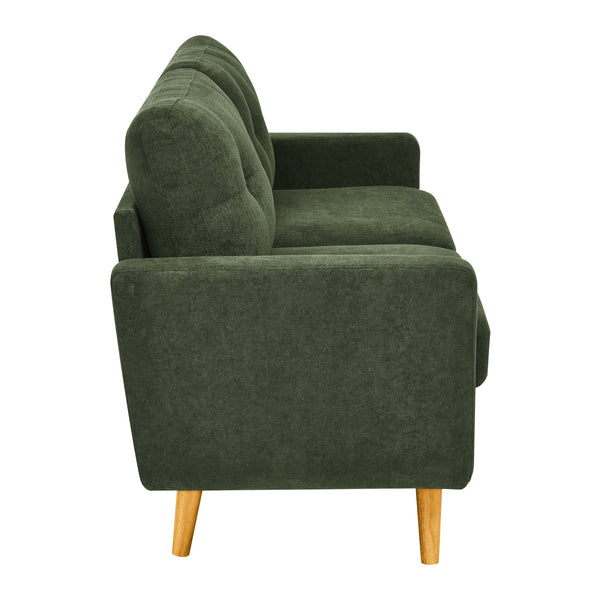 English Elm 67.7" Mid-Century Modern Tufted Upholstered Loveseat Sofa With Splayed Solid Wood Legs, Chic Seating Green B343P339291