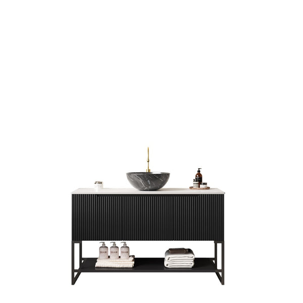 English Elm Tulio 48" Freestanding Bathroom Vanity With Soft-Close Doors & Unique Carrara Stone Countertop W2615S00260-GIGA