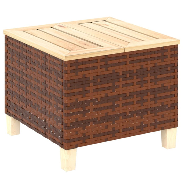 English Elm Small Outdoor Rattan Side Table Fir Wood Top Uv Resistant Patio Lounge Accent T3971P444202