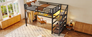 English Elm Twin Xl Metal Loft Bed with Stair Storage Shelves Sturdy Steel Frame for Dorms W1580S00481