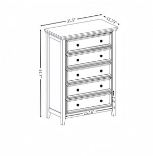 English Elm Modern 5-Drawer Dresser Tall Chest with Smooth-Glide Drawers, Metal Handles, Stable Feet, Beige Finish W2275P233488