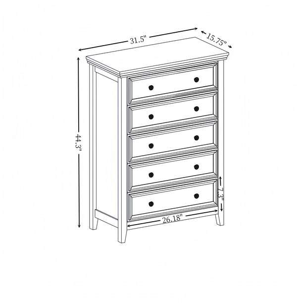 English Elm Modern 5-Drawer Dresser Tall Chest with Smooth-Glide Drawers, Metal Handles, Stable Feet, Beige Finish W2275P233488