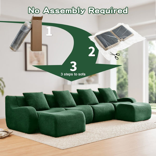 English Elm U-Shaped Modular Boneless Sofa In Plush Teddy Fabric - No Assembly, Ergonomic Design & Anti-Slip Base W714S01446-GIGA