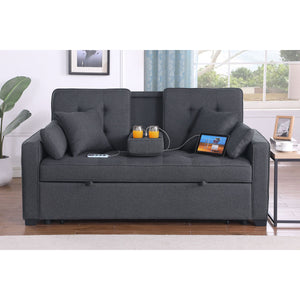 English Elm Linen Convertible Sleeper Loveseat with USB Ports, Cup Holders & Storage Pockets — Dark Gray Comfort B016S00047