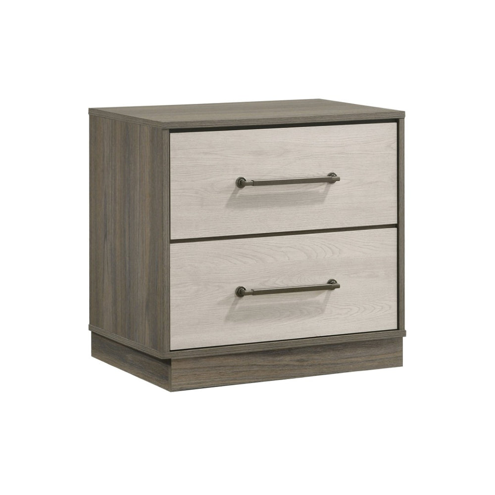 English Elm 2-drawer Nightstand Floating Base Grey Oak Melamine Finish Antique Nickel Hardware B016P460455