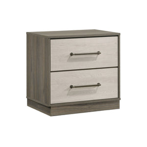 English Elm 2-drawer Nightstand Floating Base Grey Oak Melamine Finish Antique Nickel Hardware B016P460455