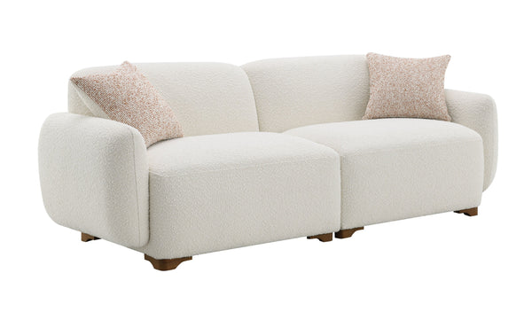 English Elm Darius Boucle Sofa in Beige with 2 Toss Pillows — Plush Pocket Coil Seating, Wood Frame, Modern KD Legs B2726S00115