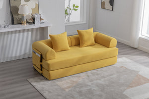English Elm UNITED modular foldable sofa with metal frame, corduroy upholstery, side pocket & quick assembly convenience Mustard yellow W1568P375635