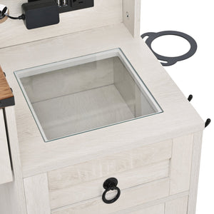 English Elm Farmhouse LED Vanity Desk with Sliding Mirror, Glass Top Storage, Built-In Charging Station & Stool White 37 L x 18.5 W x 13 H N733P340562K