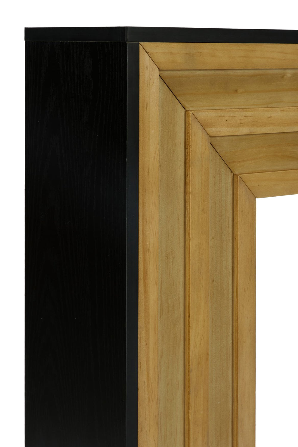English Elm Modern Layered Console Table with Natural Wood Frame and Matte Black Top — Sleek Entryway Accent, Durable MDF Craftsmanship W3123P369227