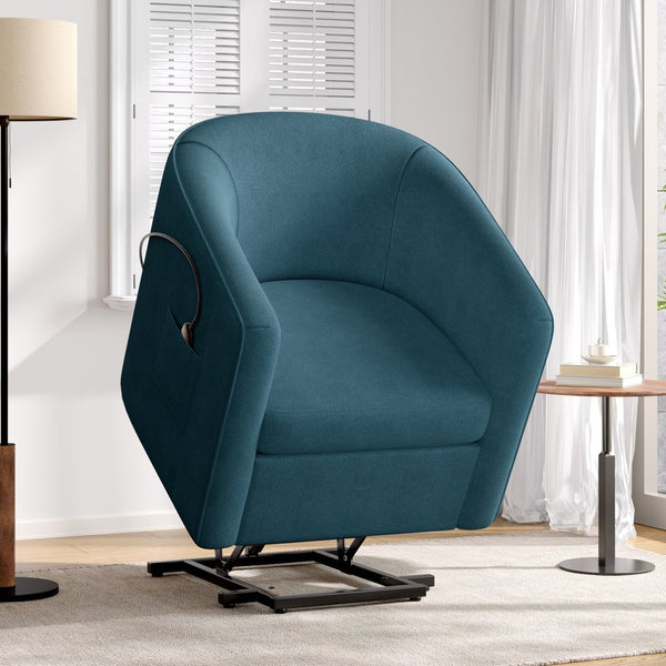English Elm Power Lift Recliner Barrel Back Chenille Chair for Seniors with Footrest Pocket Blue N719P355911C