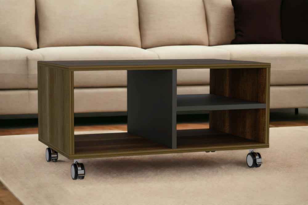 Homeroots 32" Brown And Black Coffee Table With Three Shelves   480000