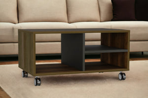 Homeroots 32" Brown And Black Coffee Table With Three Shelves   480000