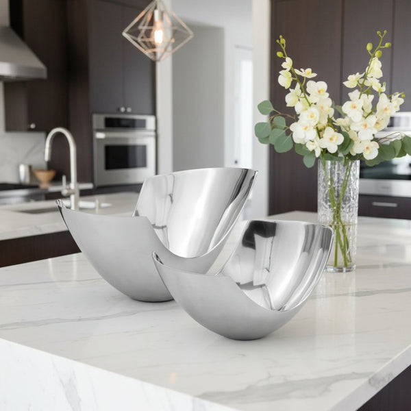 HomeRoots 17" Silver Aluminum Centerpiece Bowl - Modern Abstract Sculpture for Stylish Home Décor & Gifts Medium and Small 480006