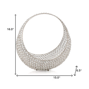 Homeroots 16" Silver And Faux Crystal Bling Ring Basket   480008