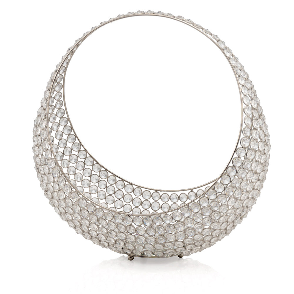 Homeroots 16" Silver And Faux Crystal Bling Ring Basket   480008