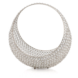 Homeroots 16" Silver And Faux Crystal Bling Ring Basket   480008