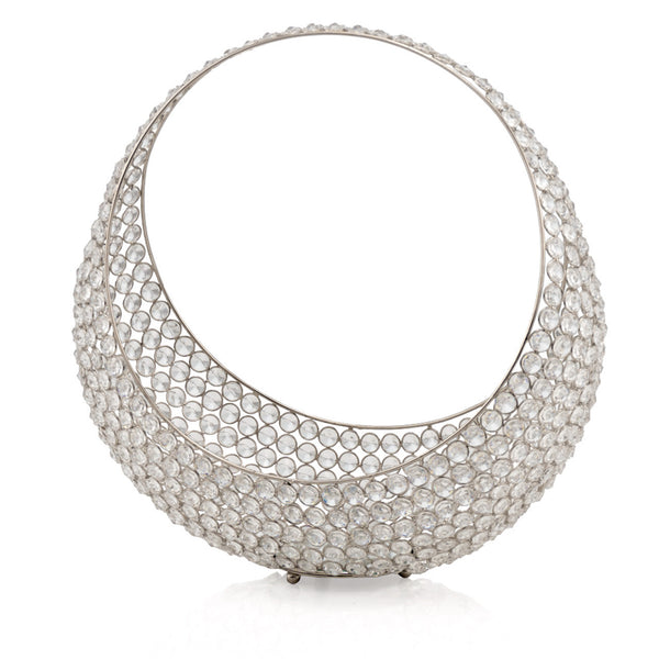Homeroots 16" Silver And Faux Crystal Bling Ring Basket   480008