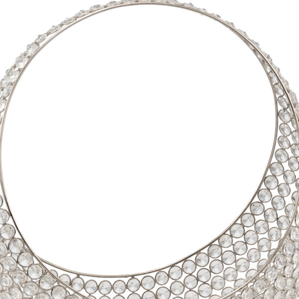 Homeroots 16" Silver And Faux Crystal Bling Ring Basket   480008