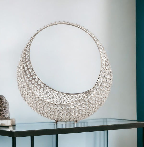 Homeroots 16" Silver And Faux Crystal Bling Ring Basket   480008