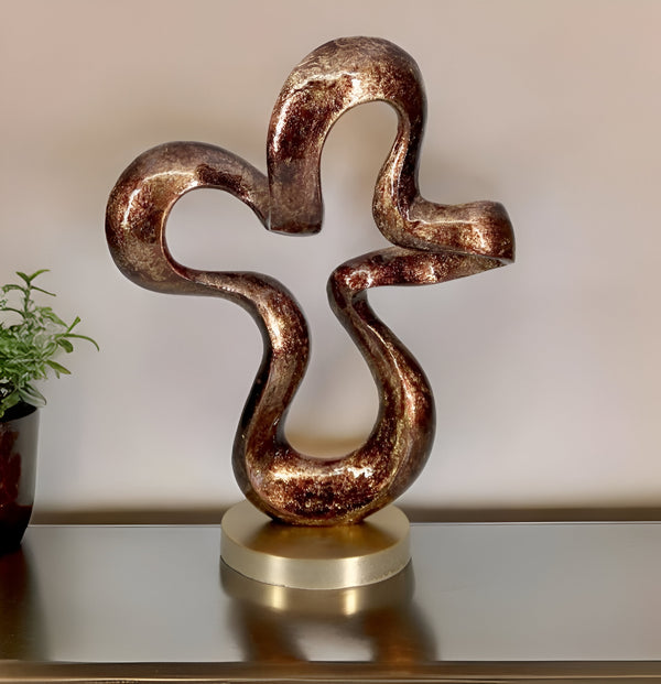 Homeroots 16" Brown And Gold Abstract Aluminum Sculpture  Aluminum 480011