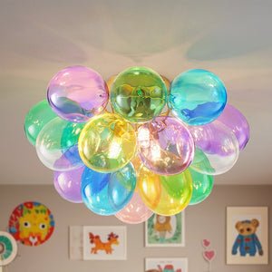 English Elm Colorful 15" Glass Bubble Ceiling Light Multicolor Swirled Pendant with Gold Base, Cozy Dimmer-Friendly Fixture W2869P218648