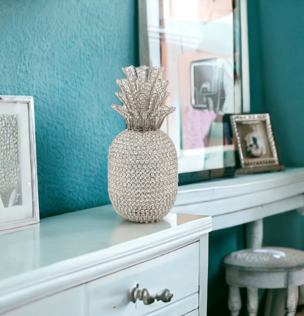 Homeroots 23" Glam Bling Faux Crystal And Silver Pineapple  Faux Crystal,Faux Silver 480041