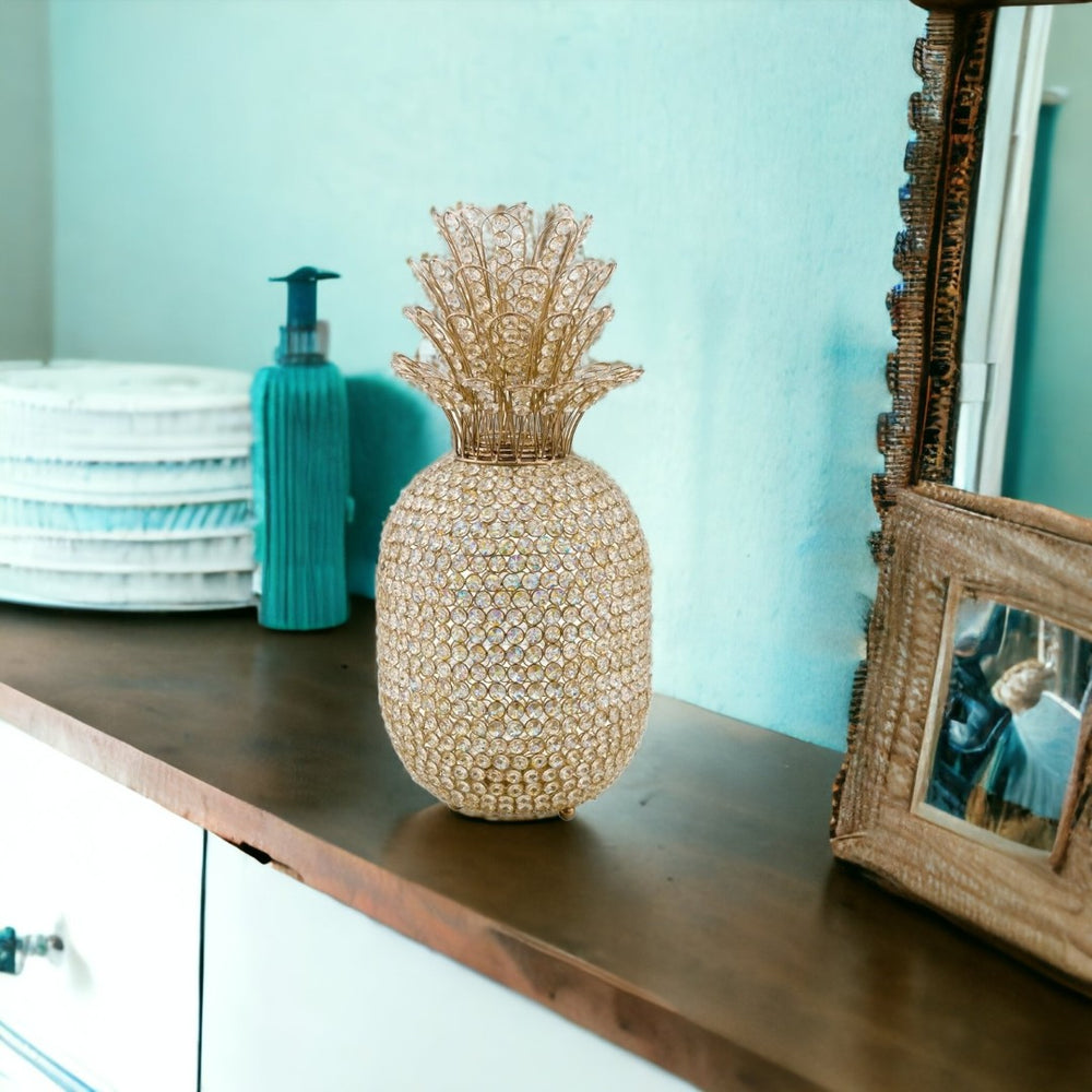 HomeRoots 23" Glam Bling Faux Crystal Pineapple Sculpture - Dazzling Home Décor with Hidden Tea-Light Cavity Gold 480042