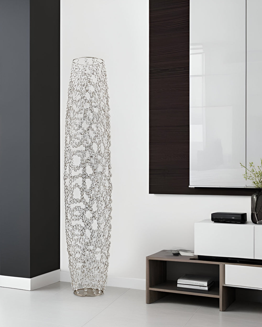 Homeroots 47" Crystal Glass Silver Oval Floor Vase  Crystal Glass 480046