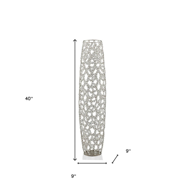 Homeroots 40" Crystal Glass Silver Oval Floor Vase  Crystal Glass 480047