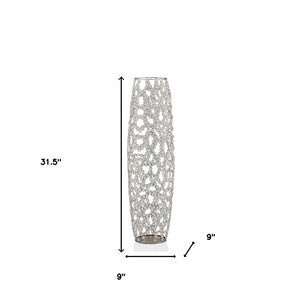 Homeroots 32" Silver Bling Faux Crystal Abstract Twigs Barrel Floor Vase  Crystal Glass 480048