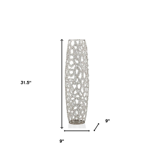 Homeroots 32" Silver Bling Faux Crystal Abstract Twigs Barrel Floor Vase  Crystal Glass 480048