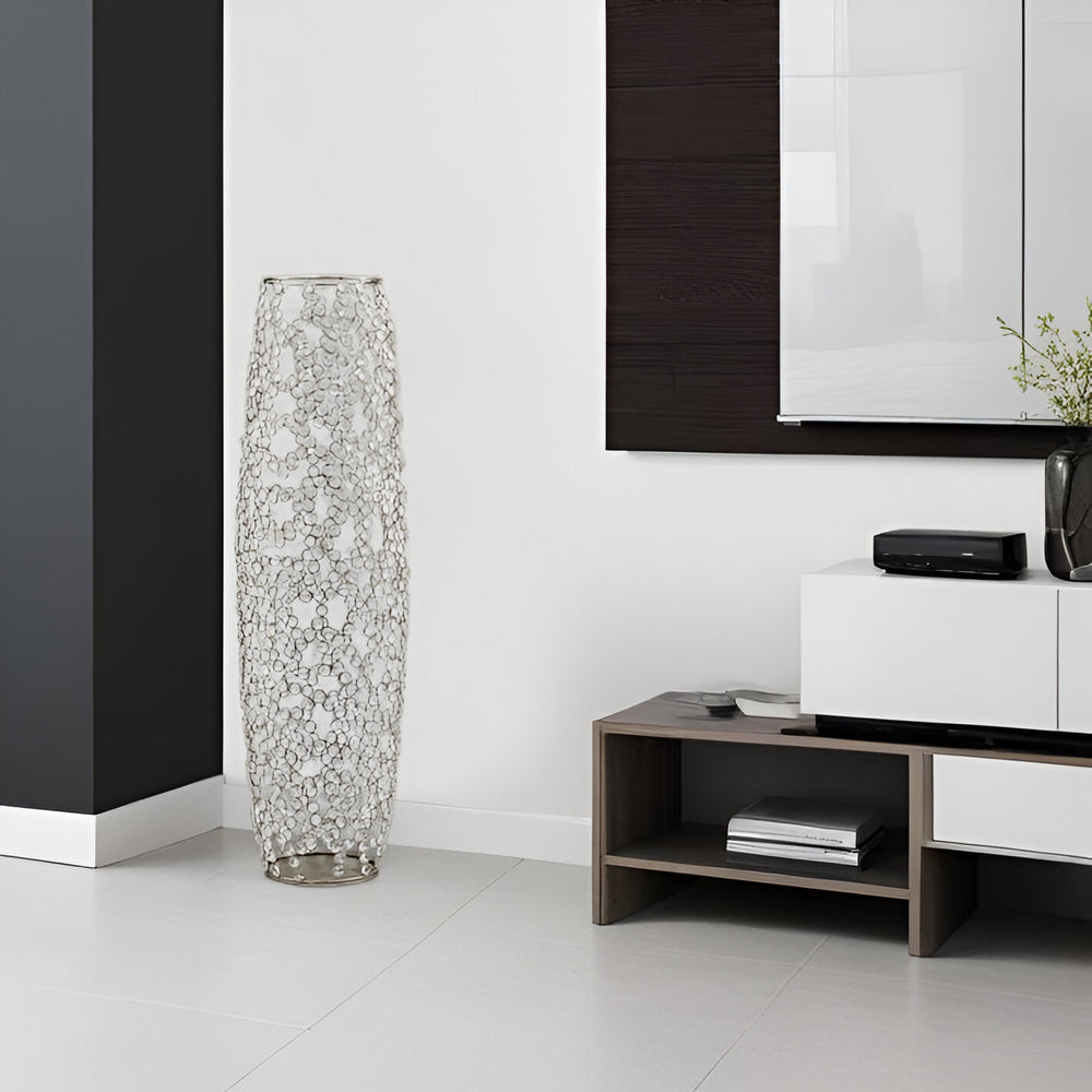 Homeroots 32" Silver Bling Faux Crystal Abstract Twigs Barrel Floor Vase  Crystal Glass 480048