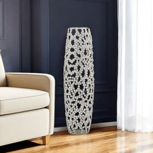 Homeroots 32" Silver Bling Faux Crystal Abstract Twigs Barrel Floor Vase  Crystal Glass 480048