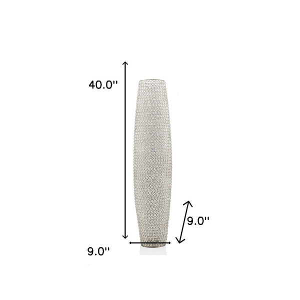 Homeroots 40" Crystal Glass Silver Cylinder Floor Vase  Crystal Glass 480051