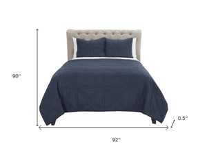 HomeRoots Indigo Geometric Queen Quilt - Soft Cotton Comfort, Stylish Transitional Design, Machine Washable Cozy Coverlet 480065