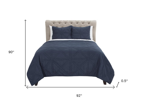 HomeRoots Indigo Geometric Queen Quilt - Soft Cotton Comfort, Stylish Transitional Design, Machine Washable Cozy Coverlet 480065